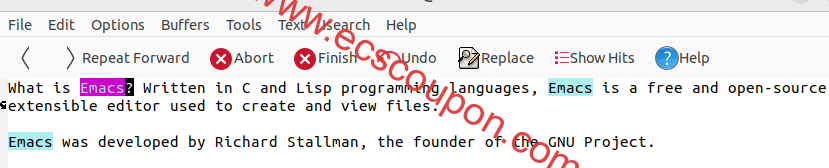 在Emacs中突出显示的搜索文本